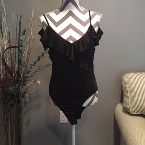 Black bodysuit with ruffles